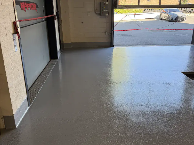 Solid epoxy floor, view toward the exit